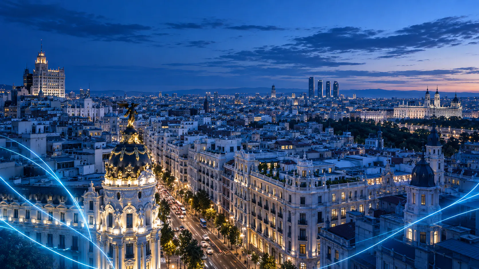 Vista panorámica de Madrid al anochecer